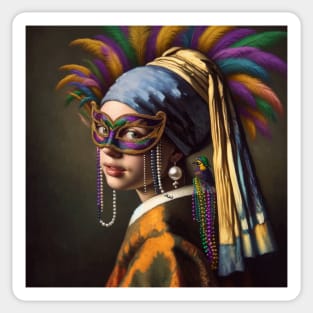 Pearl Earring Girl Mardi Gras Festive Sticker